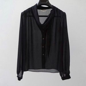 70s VINTAGE French Pull-Through Tie Blouse